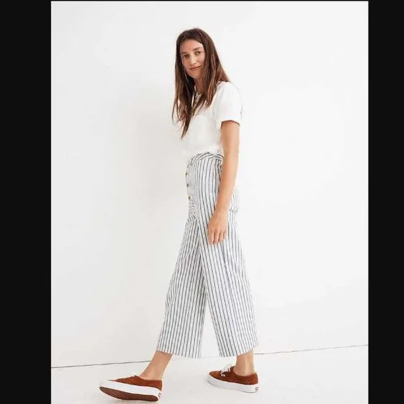 NEW WOMEN'S MADEWELL EMMETT WIDE-LEG CROP PANTS IN STRIPE BUTTON FRONT  EDITION - Main Image